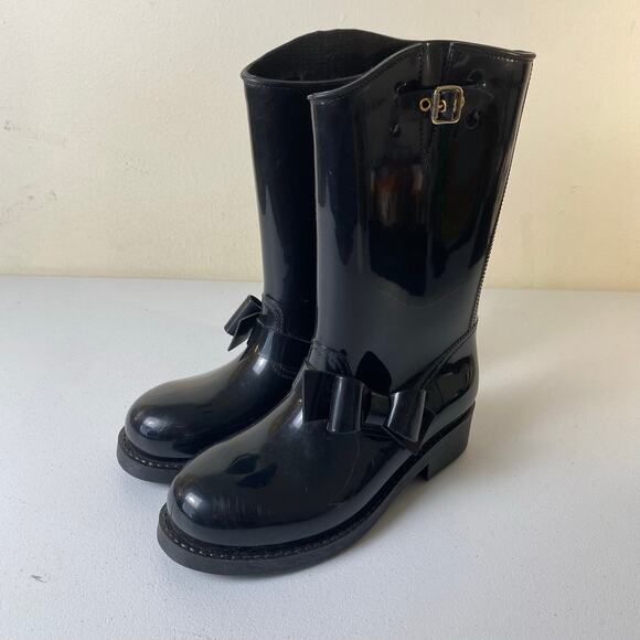 RED Valentino Women's EU 40 / US 10 Designer Black Rubber Rain Boots NO INSOLES - Picture 2 of 16